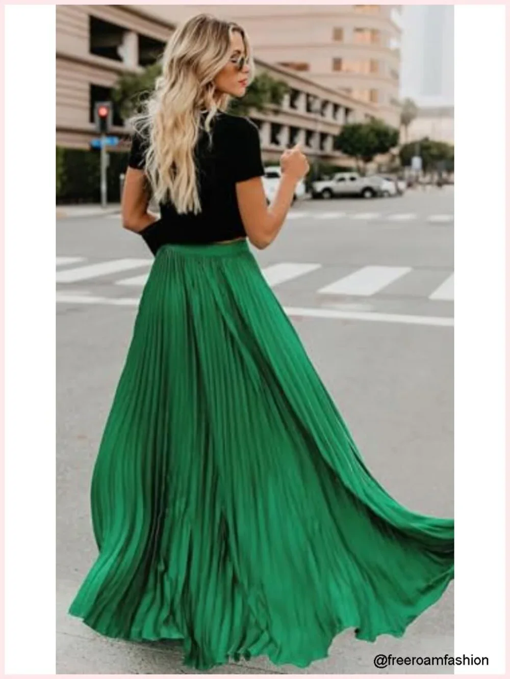 Women's High Waist Flowy Pleated Chiffon Maxi Skirt with Pockets